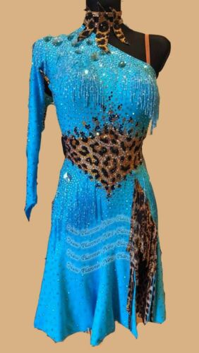 L2217  Ballroom Specialty Adult Rhythm/ Latin Dance Dress Uk10 Us 8 Turquoise