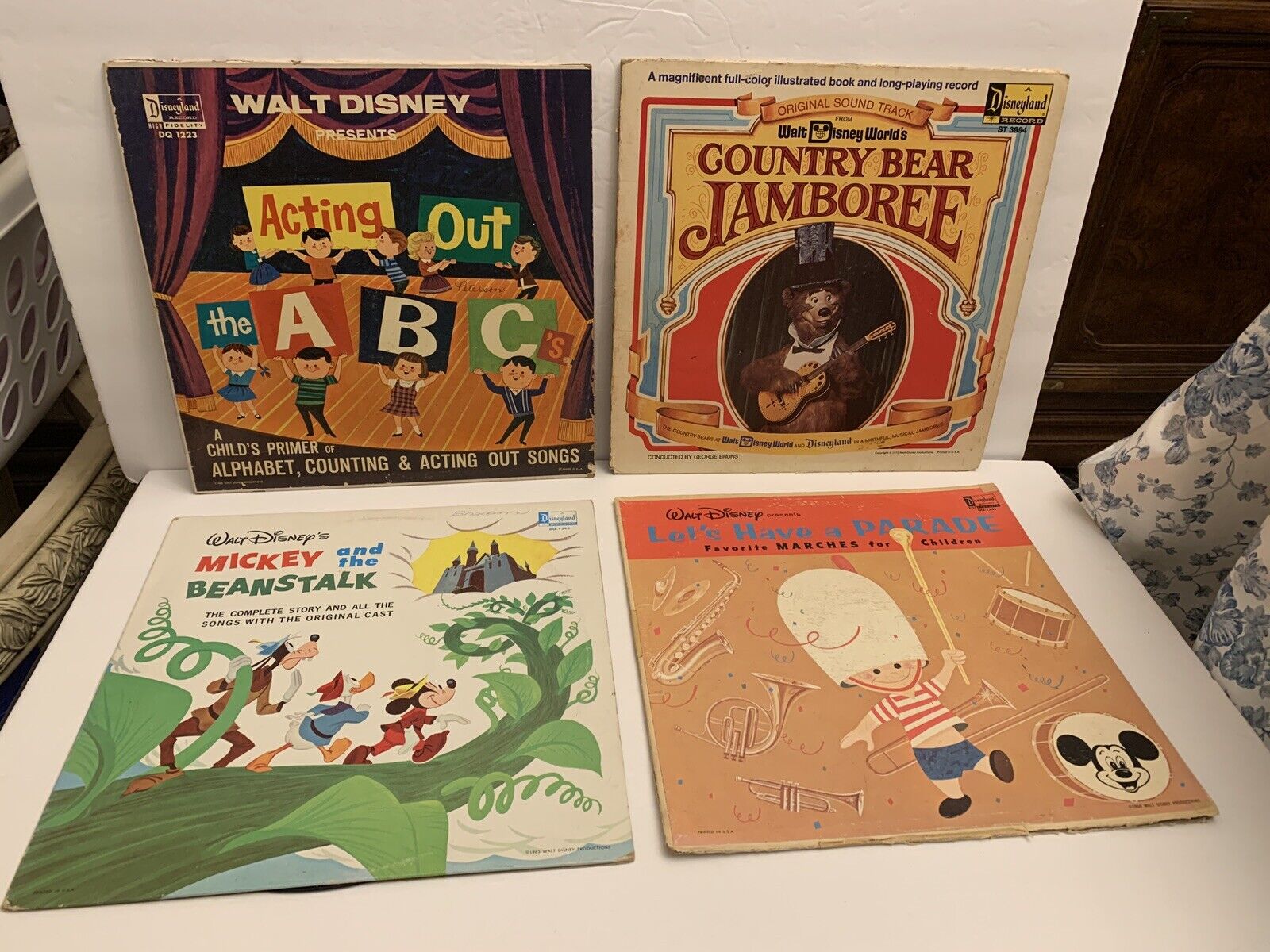 4 Walt Disney Record Albums Country Bear Abcs Jack & Beanstalk Parade Disneyland