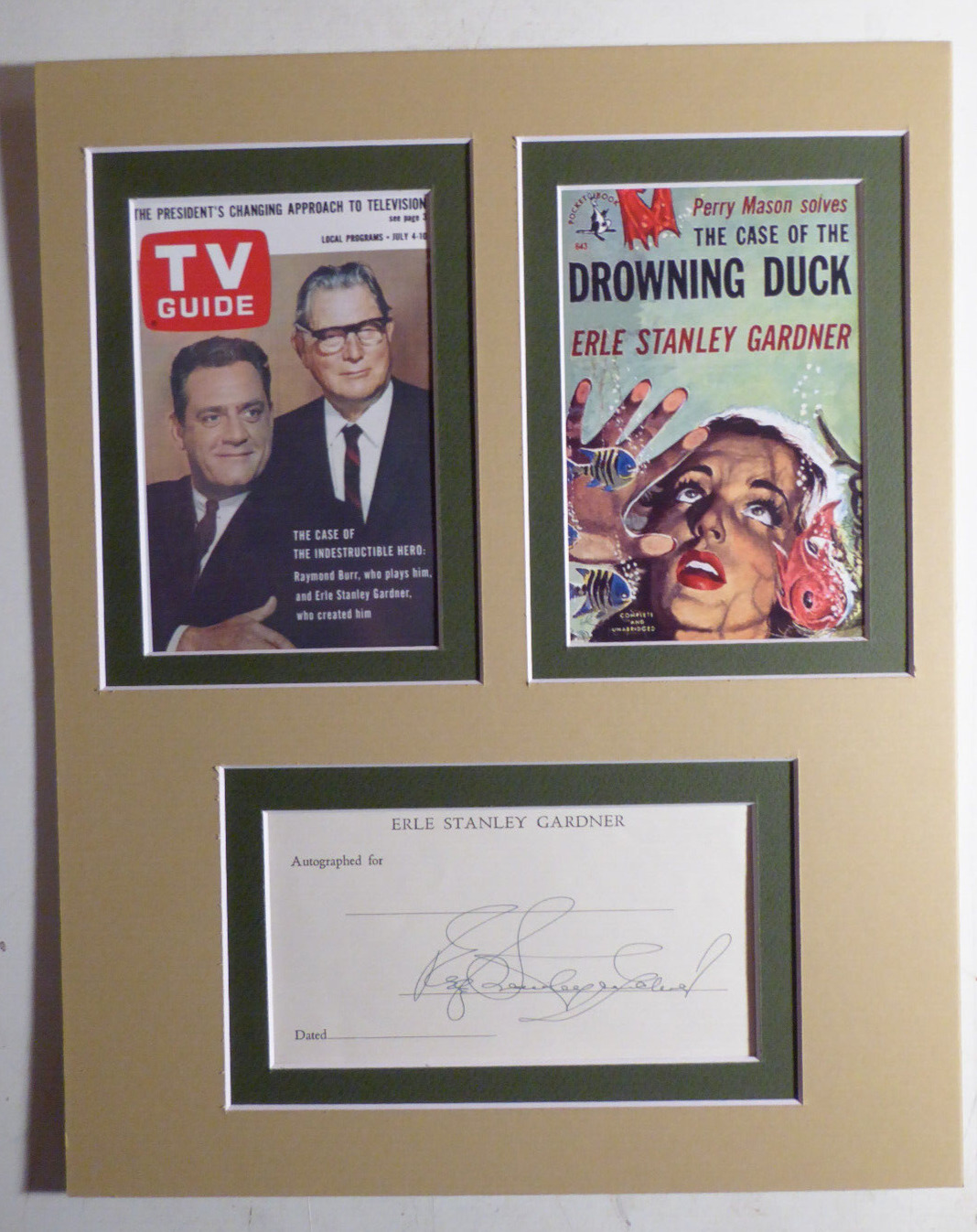 Erle Stanley Gardner Perry Mason Rare Signed Autographed Display With Coa