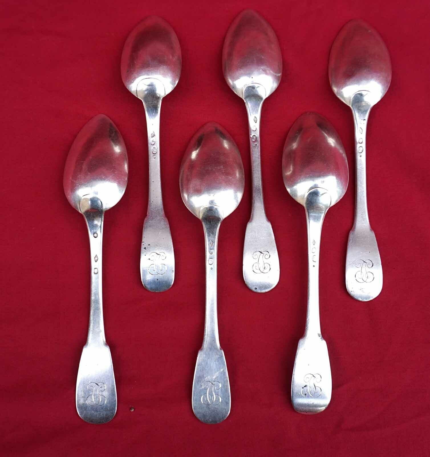 French Empire Sterling Silver 6 Dinner Spoons Mono Jc Paris 400gr