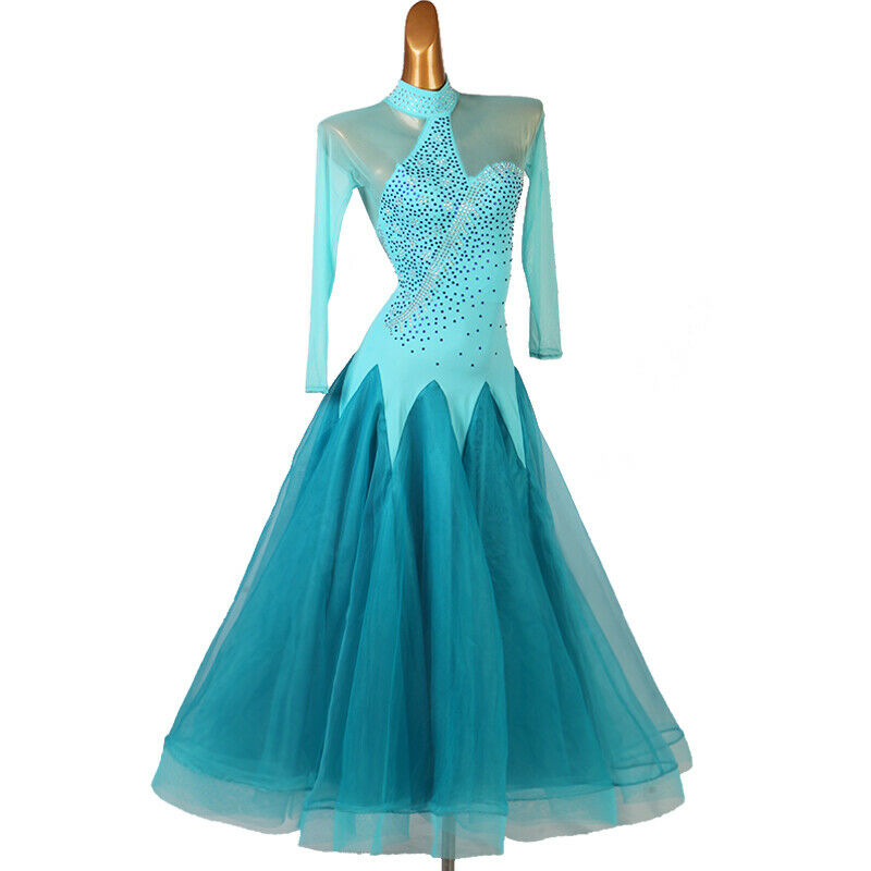 Latin Ballroom Dance Dress Modern Salsa Waltz Standard Long Dress#f492 3 Colors